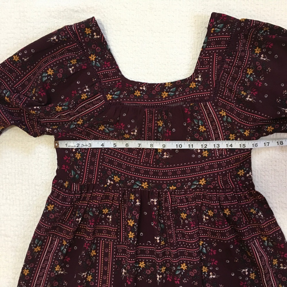 Chelsea Violet Mini Dress XS Cottage Burgundy Floral Patchwork Coquette Boho - Picture 5 of 6